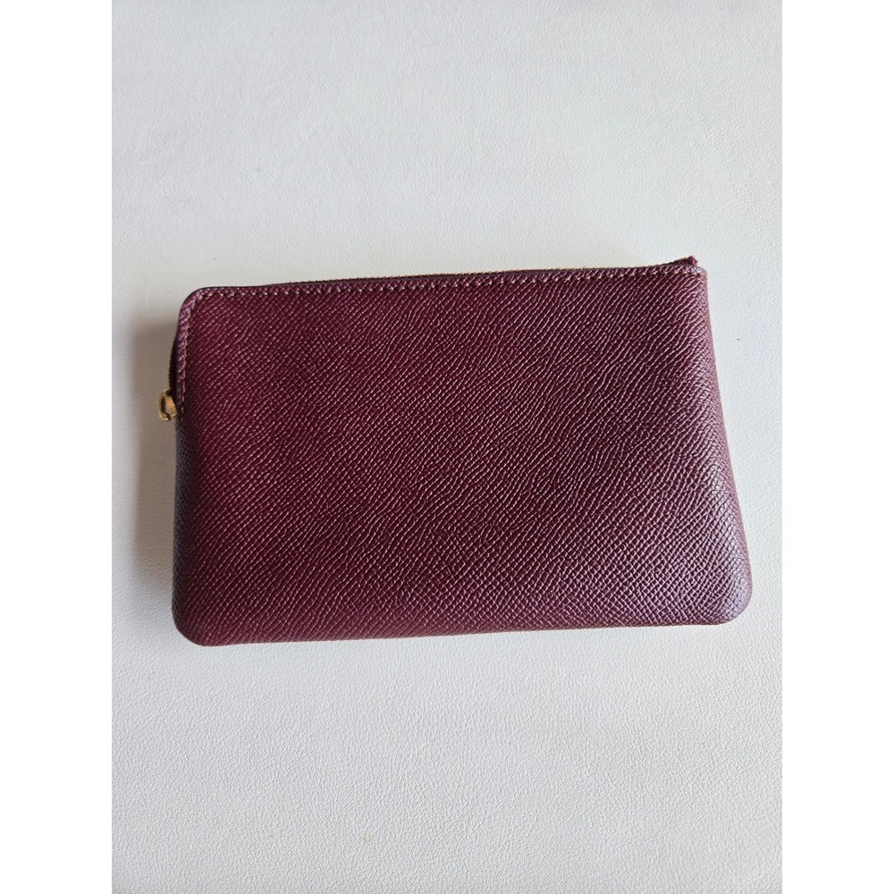 Coach Burgundy Pebbled Leather Zip Coin Pouch Wallet Card Case Oxblood Minimal - Picture 5 of 11